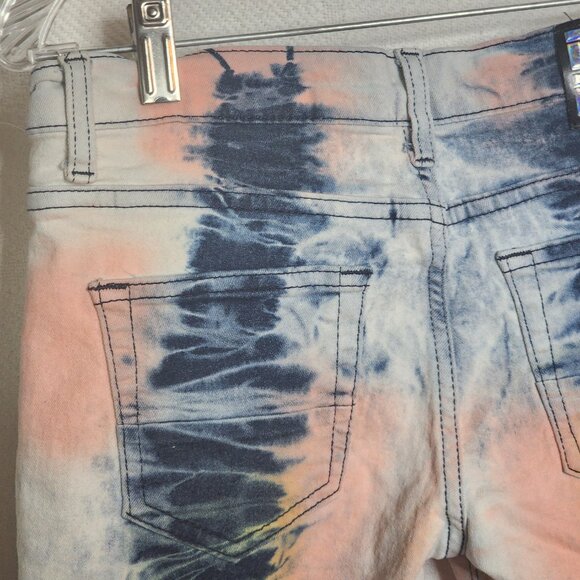 Demolition Acid Wash Tie Dye Pink Blue Yellow Stretch Cotton Denim Shorts Sz 10 - Picture 11 of 16